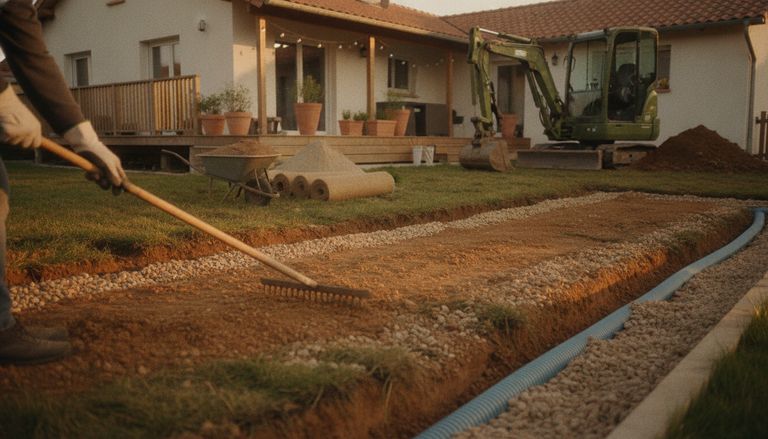 Aménagement extérieur jardin : prix au m², budget et idées 2 : Préparer le terrain : terrassement, drainage et nivellement